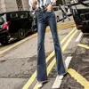 Jeans évasés brodés de perles de grande taille pour femmes Pantalons de coupe de botte Casual Stretch Skinny Bell Bottom Denim Pantalon Streetwear 210222