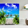 Beach Sea Palm Trees Shower Curtains Scenery Waterproof 3d Bathroom Curtains With Hooks Home Decoration Washable Bath Screen 211116