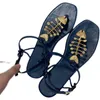 Sandálias verão plana de couro flip-flop ouro fishbone design senhora confortável gladiador luxo mulheres festa vestido sapatos