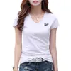 Plus Swan Swan Printing Bomull Kvinnor Tshirts Sommar V-Neck Ladies Tees Shirt Kvinna T-shirts Kortärmad T-shirts Tops 210623