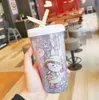 La dernière tasse à café en plastique de lait de paille de bébé et d'enfants de 15,2 OZ, dessin animé portable imprimant divers styles de tasses d'eau, supporte le logo personnalisé