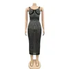 Dames Feestjurken Mouwloze Sexy Sheer Night Club Sequin Glitter Diamond Spaghetti Strap Bodycon Jurk