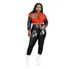 Women Tracksuits Baseball Uniform 2 Piece Set Outfits Leather Trousers Leather Sleeve Jacket Single Breasted Letter Embroidered Suit K8353