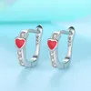 Stud ForeWe 925 Sterling Silver Earring met Crystal CZ Red Emaille Tiny Heart Oorbellen voor Dames Meisjes Mode Leuke Sieraden Gift