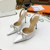 Bow fairy silk high heeled sandals stovepipe artifact sexy fashion Nude urban style workplace essential can be matched with 35-42 heel height 9.5