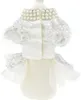 Luxury Lace Pearl Dog Dress Summer Dog Apparel Formell Prinsessan Pet Kjol Broderi Hundar Bröllopsklänningar för Små Medium Girl Doggy Chihuahua Poodle White L A305