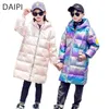 Fashion Children's Coat Long Hood Jacket for Boy Girl Winter Street Street Kleding Girls 4-15 jaar 211222