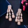 Dangle Lustre Boucles D'oreilles Bijoux Cwwzircons Super Étincelant Baguette Cubique Zircone Long Gland Goutte Femmes Partie De Luxe De Mariage De Mariée D