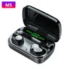 Trådlös trådlös kompatibla M5-hörlurar Mini Stereo Bass Earphone Earskydds Sport Headset med laddningsbox för iPhone Xiaomi