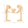 Couple's Wooden Statue With Love Hearth Small Decor Great Sculpture With Message Of Love Handicraft decoration Dropshiping 210727