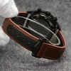 44mm 쿼츠 크로노그래프 블랙 다이얼 남성 시계 문워치 브라운 가죽 스트랩 타키미터 표시 손목시계를 보여주는 링의 다크 사이드