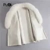 PUDI Women's Winter Real Wool Fur Coat With Fox Fur Collar New Warm Jacket Coat Lady Long Coats Jacket Over Size Parka H628 Q0827