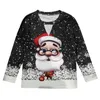 Women's Blouses & Shirts Christmas Printed Blouse Long Sleeved Round Neck Santa Print Hollow Out Pullover Tops Ladies Casual Loose