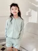 어린이 Tracksuit Kids Girls 지퍼 자켓 반바지 2pc / 코튼 캐주얼 스포츠웨어 옷