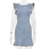 Denim Bodycon Dres Sundressカジュアルサマージーンズフリルファッション服Robe Jean Femme Vestido de Mujer Blue 210608