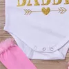 Baby girl 4pcs Conjuntos de ropa Infant INS Romper + shorts florales + Diadema + leggings Conjunto Encontré a mi princesa Su nombre es Daddy 421 U2