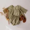 2 pcs coreano bebê algodão cardigan roupas conjunto infantil menina luva longa bow bow e calça primavera crianças roupas 210615