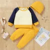 3PCS Baby Autumn Clothing Set Toddler Girls Boys Splice Colors Pullover Sweatshirts Tops+Pants Hat Outfits Infant Cotton Outfits Newborn Clothes Sets 0-24M