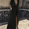 TEELYNN sexy deep v neck Split bikini cover up women maxi dresses boho beach loose summer vestidos casual long robe plus size 210303