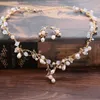 KMVEXO Coming Bride Headdress Retro Hair Jewelry Gold Pearl Rhinestone Flower Crown Women Wedding Accessories