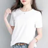 T-shirt básica estilo coreano o-pescoço magro caber camiseta mulheres verão mangas curtas top para vestuário adulto jovem casual solto tee white 210604