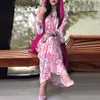 Etnisk Kläder Ab122Ramadan Mellanöstern Robe Abaya Tryckt Muslim Kvinnor Klänning Kaftan Marockansk Pakistansk Dubai Jelaba Kimar Islamique Femme