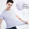 Hommes solide maille voir à travers résille t-shirt extensible t-shirt Transparent Sexy à manches courtes 4XL O cou 5 couleurs MYDBSH 210726