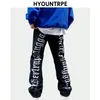 Mode Retour Lettres Broderie Denim Flare Jeans Hommes Zipper Pantalon Droit Hip Hop Détruire Trous Streetwear Pantalon Joggers 211108