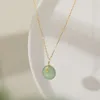 Collier ras du cou avec pendentif rond en jade plaqué or S925, vente en gros, 240s