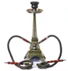 Paris Tower Shaped Hookah Set Acrylic Metal Double Hose Glass Water Tobacco Pipes Shisha Smoking Filter Arabian Oil Rigs Accessories