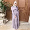 아바야 두바이 터키 부드러운 새틴 무슬림 드레스 이슬람 아바야스 여성 멍청한 로브 로브 롱 베멘트 여름 여름 musulman de mode f2639