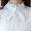 Rüschen Plus Größe Frauen Kleidung Weiße Spitze Hemd Tops Bogen Weibliche Elegante Langarm S-3XL Spitze Blusen Shirts 210226