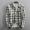 Vår och höst Vintage Kina Stil Klassisk Plaid Bomull Långärmad Blå Skjorta Man Casual Slim Fit Import Kläder 210721