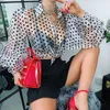 Fashion Polka Dot Women Shirt And Blouse Latern Sleeve See Throght Blouses Blusas Mujer De Moda W9161 210526