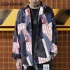 Gonthwid japonais ukiyo e géométrie patchwork chemises à manches longues hip hop casual streetwear hommes femmes mode de mode 210721