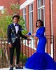 Royal Blue Prom Vestidos un hombro de manga larga de encaje satinado Sirena Sirena Mujeres Vestidos de fiesta de noche formales Tamaño personalizado