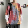 남자 후드 땀 셔츠 2021Spring Tie-Dye Hoodie 패션 캐주얼 O-Neck 스웨트 셔츠 남자 스트리트 힙합 풀오버 남성 Hoody M-5