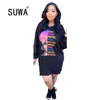 Plus Size Character Letter Splice T-shirt Dresses Women Round Neck Long Sleeve Club Party Dress Harajuku Black Loose Robe Femme 210525