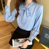 春のファッション韓国のトップスサテンシフォンブラウス女性ルーズ長袖シャツ210531