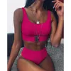 Ingaga cintura alta biquíni swimwear mulheres bandeau push up swimsuit feamle fivela conjunto preto praia desgaste banho terno 210621