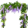 2st 1,8m Wisteria Artificial Flower Vine Wreath Bröllop Arch Dekoration Fake Plant Leaf Rattan Trailing Fake Flower Ivy Wall 210624