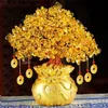 19/24 cm arbre porte-bonheur richesse cristal jaune ornements d'argent naturel Style bonsaï chance Feng Shui artisanat 211101
