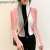 Gaganight Casual Rayas Mujeres Suéter Bodycon Manga larga Tortuga Cuello Jersey Punto Patchwork Retro Coreano Jumper X0721