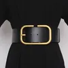 Pu Leather Big Buckle Split Joint Long Wide Belt Personality Women New Fashion Tide All-match Spring Autumn 2021