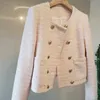 Runway Vintage Stilig Gyllene Dubbelbröst Frayed Tweed Jacket Coat Kvinnors Damer Ytterkläder Casual Casaco Femme 210529