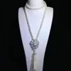 Collier femme bijoux fantaisie micro incrusté zircon lion accessoires perle d'eau douce gland pendentif longue chaîne pull 90 + 15 cm