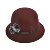 Stingy Brim hattar 2021 Vinter Höst Imitation Woolen Kvinnor Ladies Fedoras Top Jazz European American Round Caps Bowler Feminino Gorras