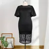 Mulheres Oversized Vestidos 4xl Lanterna Curta Lanterna Lace Retalhos O ​​Pescoço Escritório Senhora Festa de Aniversário Evento Vestes Verão 210527