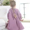 Children Clothing Toddler Baby Princess Dress Kids Party Dresses Solid Color Linen Cotton Long Sleeve Spring Autumn Baby Dress G1215
