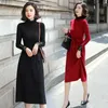 Casual Dresses Turtleneck A-Line Empier Full Vintage Bodycon Korean Knitted 2022 Fashion Woman Sweater Pleated Midi Fiesta Sweaters Dress